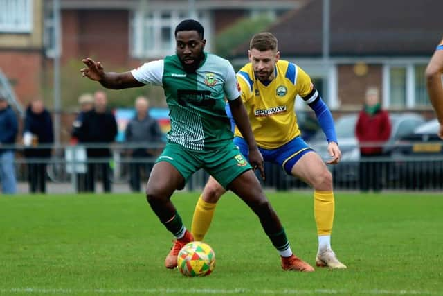 Rory Williams, right, in action for Gosport against Hendon. Picture by Tom Phillips