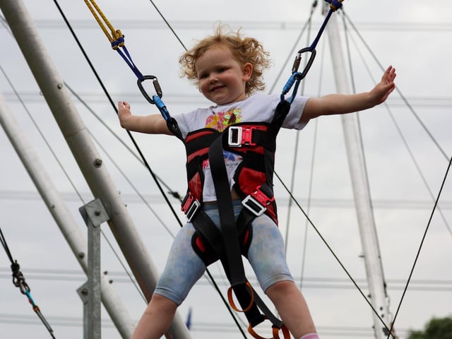 Pictured - Emily Campbell-Gurry, 4, enjoying the trampolines. Photos by Alex Shute.