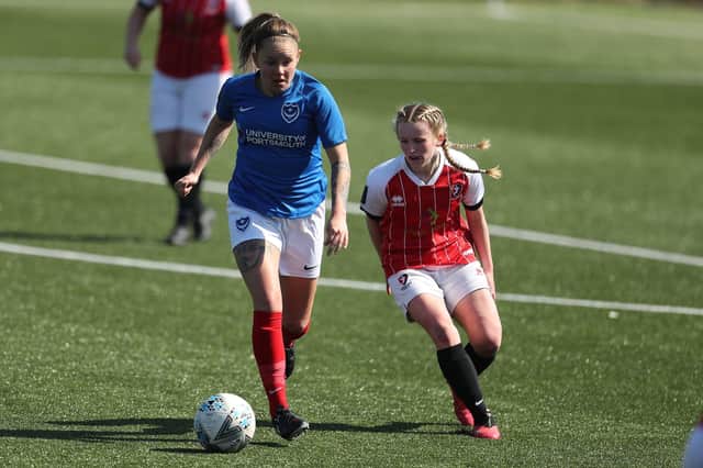 Katie James in action for Portsmouth Women's against Cheltenham Town in the Women's FA Cup earlier this month. Picture: Dave Haines.