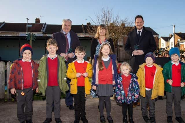 Cumberland Infant School opened their new Physical Development Area on Monday morning, along with Stephen Morgan MP, Head of Portsmouth Council Gerald Vernon-Jackson and Head Teacher Mrs Herbert and school children Dexter Maylon (5), Jackson Dunk (4) Eva Goodman (6) Noah Male (5) Jesse Oakshott (6) Max Dawes (7) and Ava Leggett (3). Picture: Alex Shute