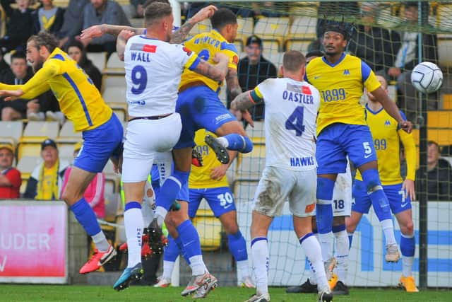 Joe Oastler and Alex Wall in action at Plainmoor. Picture: Martyn White