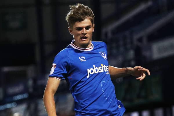 Joe Hancott in action on his Pompey debut in August 2017. Picture: Joe Pepler