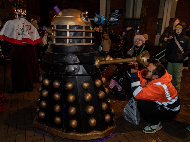 Last-minute Dalek maintenance before the lights go on in Gosport. Picture: Mike Cooter (251123)