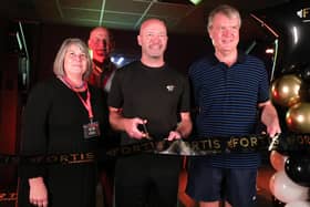 From left, Cllr Sue Walker, Cllr Mike Ford, Alan Shearer and leader of Fareham BC, Cllr Sean Woodward at the cutting the of the ribbon. Football Legend Alan Shearer launches a new HIIT-based workout called FORTIS, powered by Speedflex, at Fareham Leisure CentrePicture: Chris Moorhouse   (jpns 191021-28)