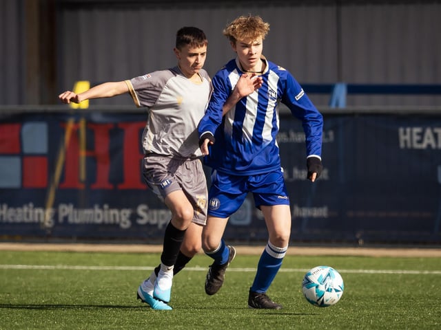 Action from the U15 Campbell McFaull Invitation Cup final between Hayling St Andrews Blue and Hayling St Andrew White. Picture: Keith Woodland (260221-11)