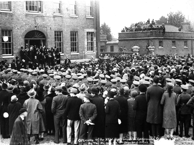 Home Secretary Sir William Joynson-Hicks formally opens Portsmouth Grammar School's senior school at High Street, Old Portsmouth, on October 13, 1927