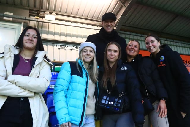 Former Chelsea and England star John Terry was at Westleigh Park to watch Hawks v Chelmsford. He is pictured with members of the Hawks' women's team. Picture by Dave Haines