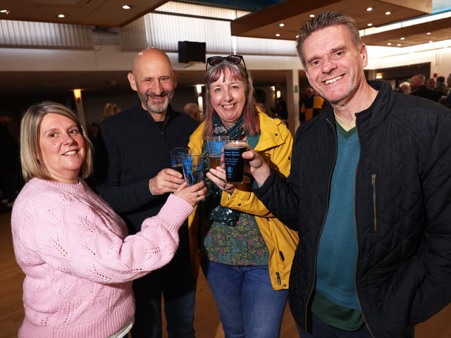 Gosport Winterfest 2024, Thorngate Halls, Gosport. Bury Road, Gosport, Hampshire.
Pictured is (L-R) Amanda Price, Chris Price, Fiona Mitchell and David Mitchell.
Saturday 2nd March 2024.
Picture: Sam Stephenson.