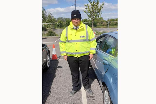 Arran Waits helped stop a man from pushing himself off a bridge on the A3(M) on Sunday.