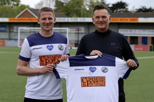 Joe Oastler with Hawks boss Paul Doswell at Westleigh Park today. Pic: Kieron Louloudis.