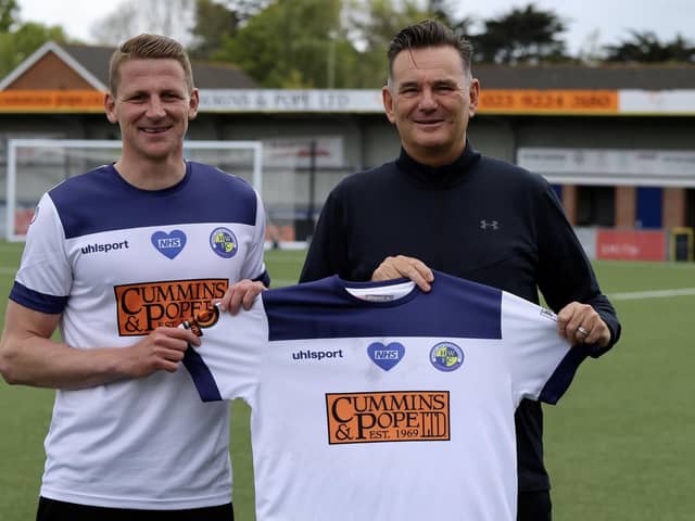 Joe Oastler with Hawks boss Paul Doswell at Westleigh Park today. Pic: Kieron Louloudis.