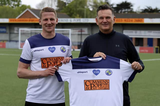 Joe Oastler with Hawks boss Paul Doswell at Westleigh Park today. Pic: Kieron Louloudis.