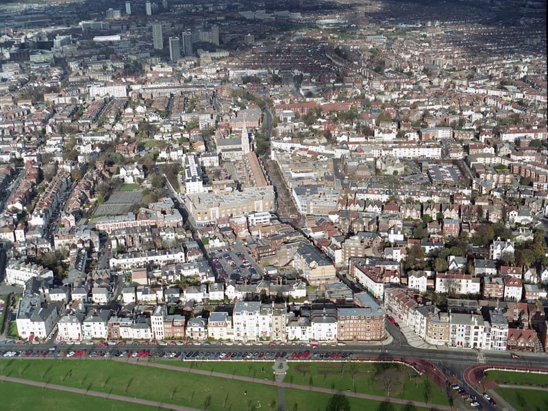 An aerial view of Palmerston Road, Southsea in 1998.