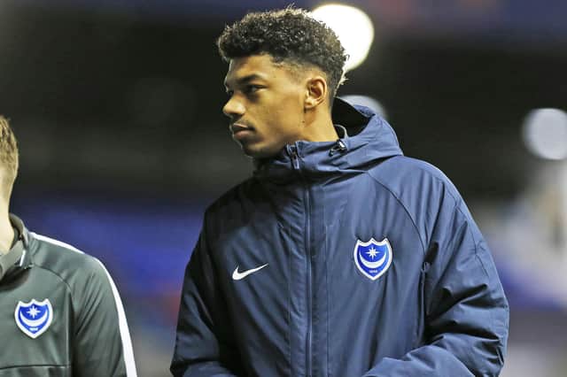 Reeco Hackett-Fairchild, who has made just one competitive Pompey appearances since arriving in January, caught the eye with two goals against Gosport on Tuesday night. Picture: Kieran Cleeves/ProSportsImages