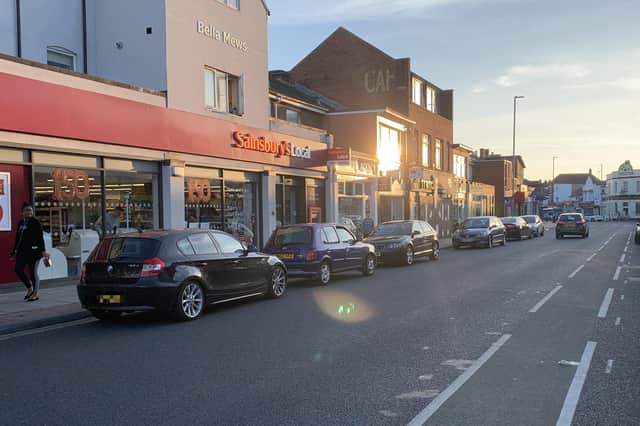 Cars parked on double yellow lines in Albert Road, Southsea