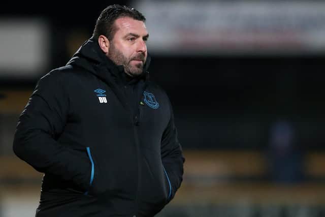 David Unsworth spent almost almost nine years working in Everton's Academy before becoming Oldham boss in September 2022. Picture: Lewis Storey/Getty Images
