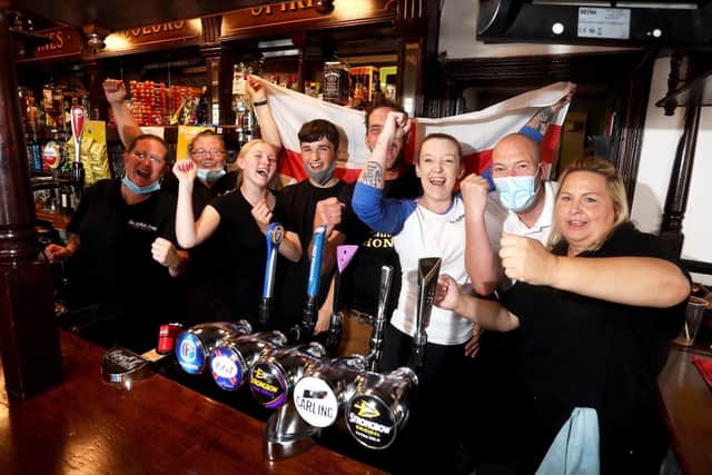 Staff at the Milton Arms in Portsmouth before the Euro 2020 semi-final between England and Denmark
Picture: Sam Stephenson