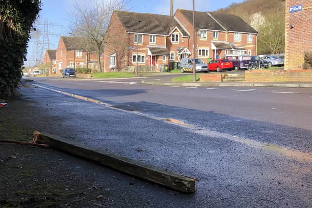Residents reported youths were attacking each other with wooden sticks, poles, bottles and bricks. PIctured is Meadowsweet Way, Wymering, following the violence this morning. Photo: Tom Cotterill