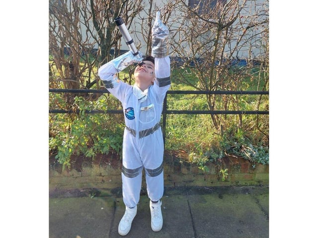 Harvey has pulled out all of the stops for his Neil Armstrong outfit!