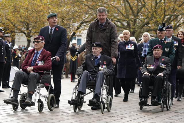 Veterans parade into the Guildhall Square on Sunday November 14, 2021. Picture: Andrew Matthews