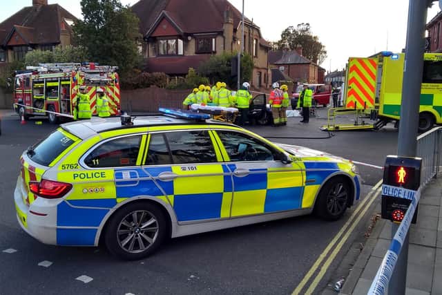 Emergency services have been called to a road traffic incident in Goldsmith Avenue. Picture: John Hargreaves