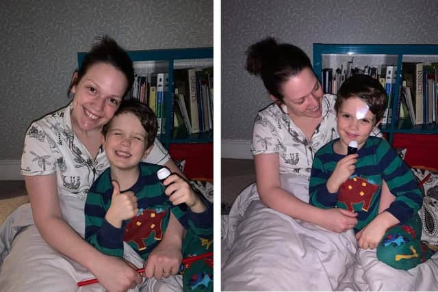 Five-year-old William Leggat is sleeping on the floor for a week with his mum Charlene Simms to raise funds for Stand By Me. Pictured: Charlene and William ready for a night on the floor