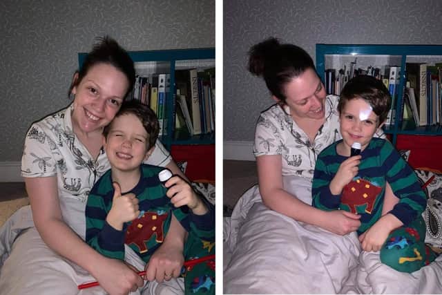 Five-year-old William Leggat is sleeping on the floor for a week with his mum Charlene Simms to raise funds for Stand By Me. Pictured: Charlene and William ready for a night on the floor