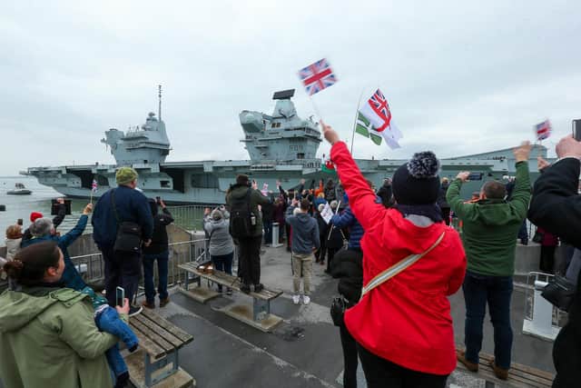 HMS Prince of Wales returns to HMNB Portsmouth. Picture: Chris Moorhouse (260324-09)
