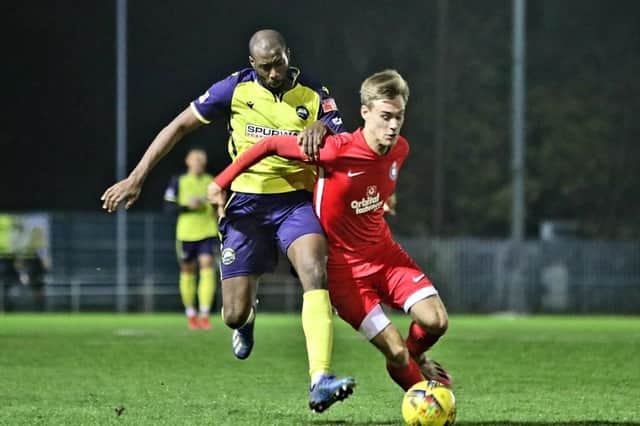 Gosport Borough midfielder Bedsente Gomis is available again after serving a one-match suspension. Picture: Tom Phillips