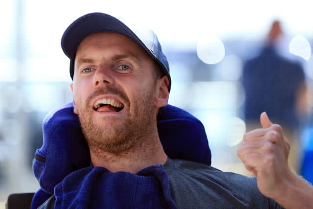 Jack gives a thumbs up after reaching the ground.Jack Farrugia abseils down the Spinnaker Tower, Portsmouth, in aid of his friend Josh Henwood-Evans. Picture: Chris Moorhouse (jpns 140522-32)
