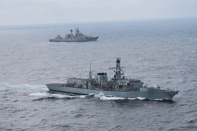 HMS Westminster watching RFN Cruiser Marshal Ustinov.