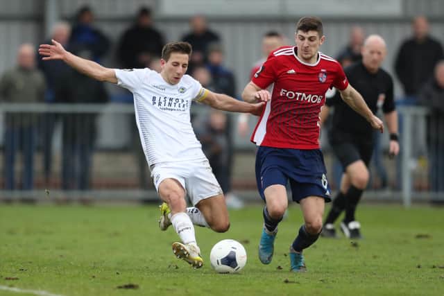 Wes Fogden, left, in action for Hawks against Hampton recently. Photo by Dave Haines