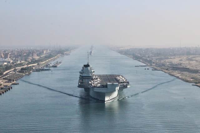 HMS Queen Elizabeth pictured sailing through the Suez Canal for the first time. Photo: Royal Navy