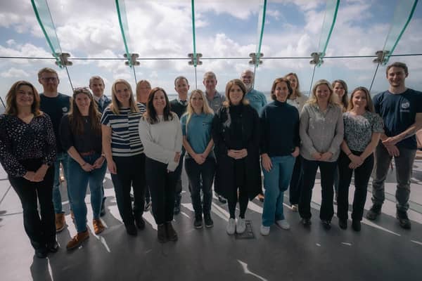 Princess Eugenie with Solent Seascape Project partners including the RSPB, Hampshire and Isle of Wight Wildlife Trust and the Environment Agency at the Spinnaker Tower.  Picture: Matt Jarvis, Blue Marine Foundation