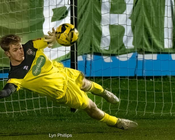 Toby Steward saved three penalties for Bognor in their shoot-out triumph over Lewes in the FA Trophy. Picture: Lyn Phillips