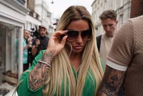 Katie Price leaving Lewes Crown Court, East Sussex, where she was sentenced to an 18-month community order with 150 hours of community service with an additional 20 hours for breach of a suspended sentence for driving matters. She was also ordered to pay £1,500 court costs, for breaching a restraining order. Picture: Gareth Fuller/PA Wire.