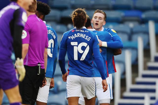 Ronan Curtis celebrates scoring his second goal of the match against Crewe.  Picture: Joe Pepler