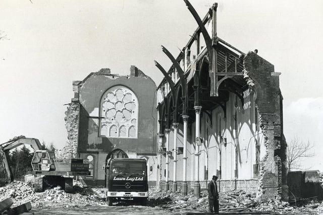 The partly demolished St Andrew's Church in St Michael's Road, in April 1982. The News PP1459
