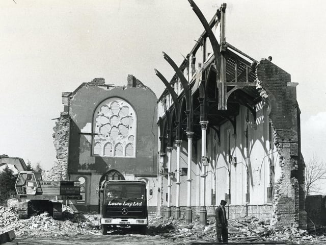 The partly demolished St Andrew's Church in St Michael's Road, in April 1982. The News PP1459