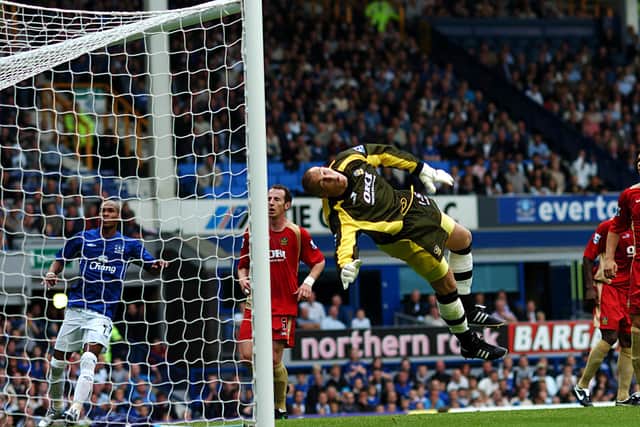 Jamie Ashdown keeps out a goal attempt from Everton's Mikel Arteta in Pompey's 1-0 win at Goodison Park in September 2005. Picture: Neal Simpson
