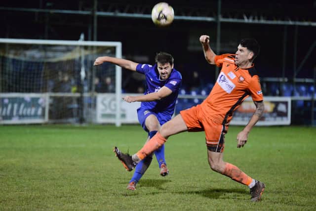 Baffins Milton Rovers (blue) and AFC Portchester, along with the other 37 Wessex League clubs, will again be asked for their views on how to bring 2020/21 to a finish. Pic: Martyn White.