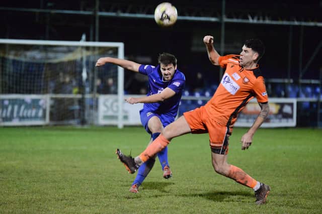 Baffins Milton Rovers (blue) and AFC Portchester, along with the other 37 Wessex League clubs, will again be asked for their views on how to bring 2020/21 to a finish. Pic: Martyn White.