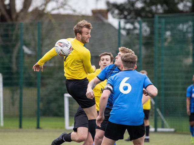 Burrfields (yellow) v Horndean United. Picture by Alex Shute
