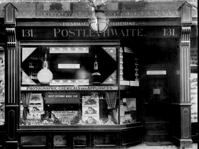 When throat tablets were made on site. Postlethwaites chemist at 131, Fawcett Road, Southsea.Picture: Barry Cox collection