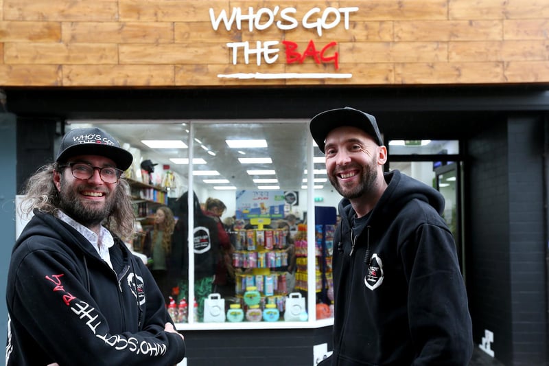 Jonathan Doidge, left, and business owner James Epps. Opening of Who's Got The Bag sweet shop in High Street, Gosport
Picture: Chris Moorhouse (jpns 211023-35)