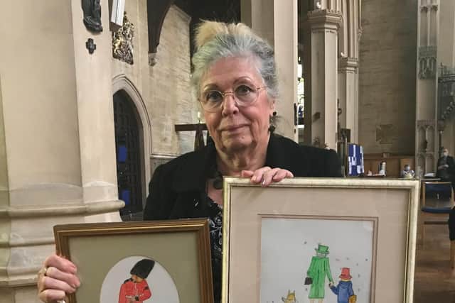 Audrey Barrett with her artwork as she pays tribute to the Queen.