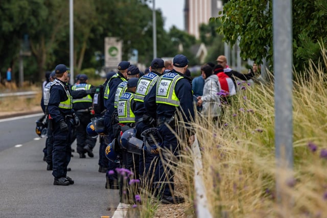 Policing the Anti-immigration protest near the UK Border Agency Building in Portsmouth. Picture: Mike Cooter (070824)