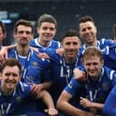 Guy Melamed, back row centre, celebrates St Johnstone's recent League Cup final victory over Livingston.  Picture: Ian MacNicol/Getty Images