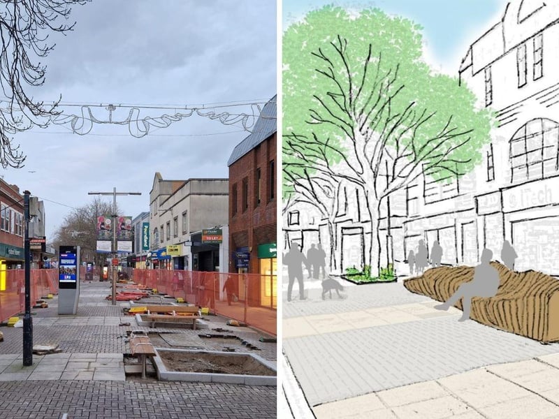 Left is the current state of Commercial Road. Right is concept art of what the area could look like when the project is complete.