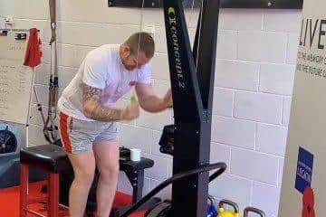 Dan Fallon pictured on SkiErg machine during his 11-day marathon bid.